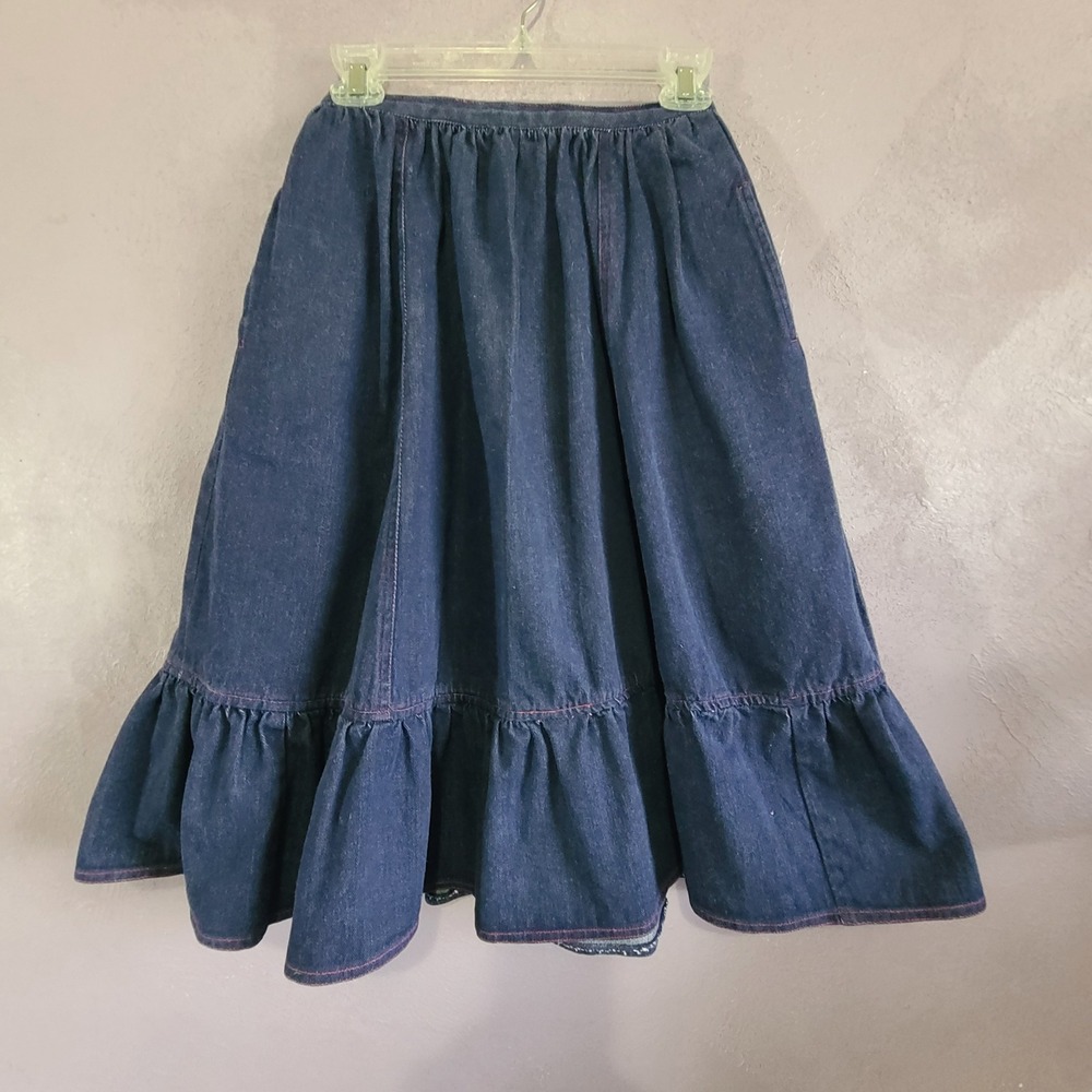 Altogether Fashions Denim Skirt Women Tag 9/10 Blue Ruffle Hem Prairie Midi VTG